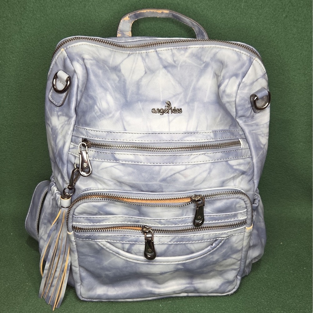 Angel Kiss Blue Marble Multi-pocket Backpack Handbag with Adjustable Straps
